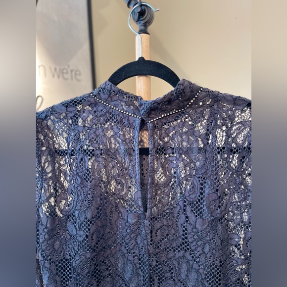 2 Pieces Lacy Gray Dress with Stone Detailed and Long Sleeves - Picture 10 of 13